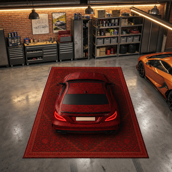 Mercedes CLS 63 S Car Rug Red – Retro Persian Style Floor Rug | Exclusive Automotive Design