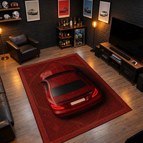 Mercedes CLS 63 S Car Rug Red – Retro Persian Style Floor Rug | Exclusive Automotive Design