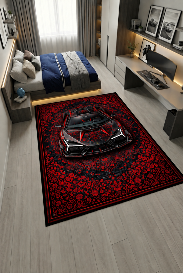 Lamborghini Revuelto Mansory – Retro Persian Style Floor Rug | Exclusive Automotive Design