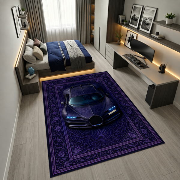 Bugatti Chiron Car Rug – Retro Persian Style Floor Rug | Exclusive Automotive Design