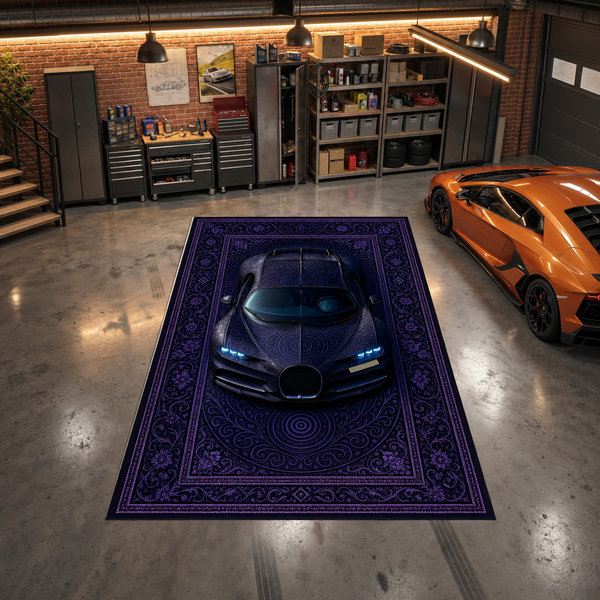 Bugatti Chiron Car Rug – Retro Persian Style Floor Rug | Exclusive Automotive Design