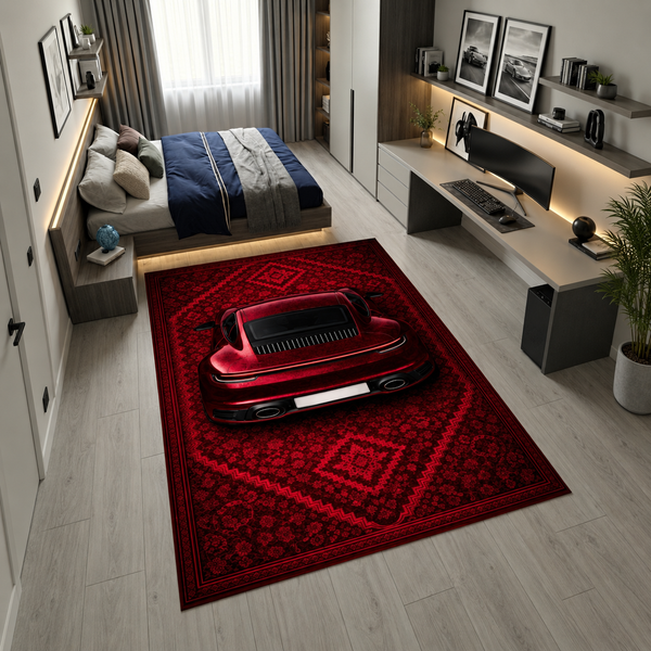 Porsche 911 Carrera – Retro Persian Style Floor Rug | Exclusive Automotive Design