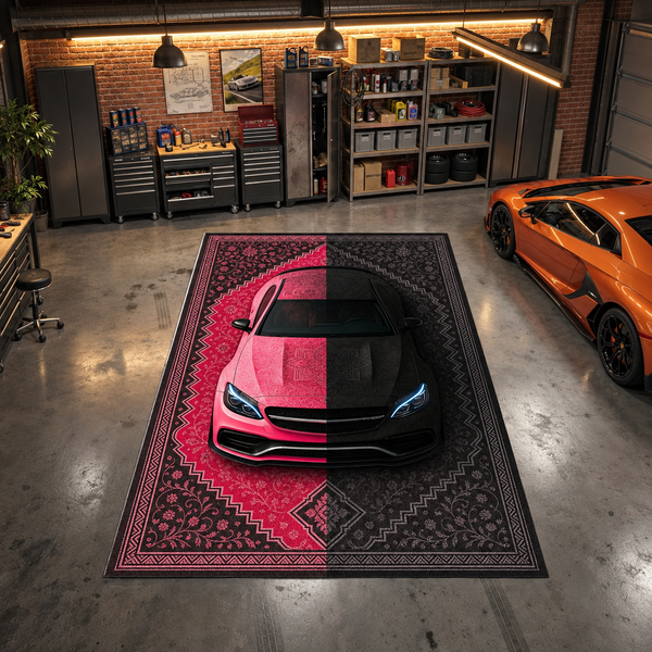 Mercedes C63 S AMG Car Rug – Retro Persian Style Floor Rug | Exclusive Automotive Design