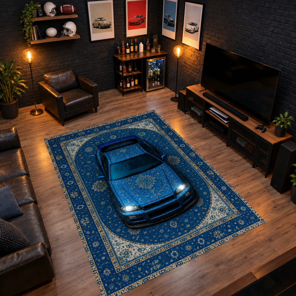 Nissan Skyline R34 Car Rug – Retro Persian Style Floor Rug | Exclusive Automotive Design