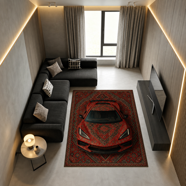 Corvette C8 Car Rug – Retro Persian Style Floor Rug | Exclusive Automotive Design