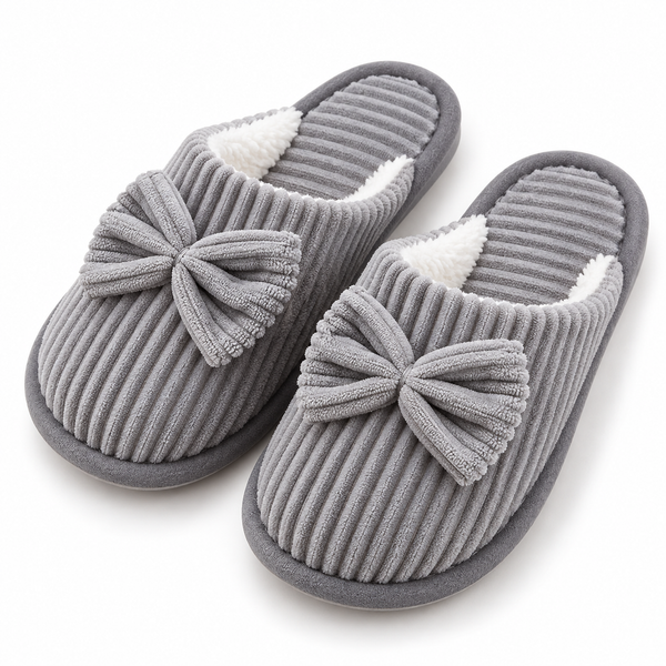 Cozy Ribbed Bow Slippers