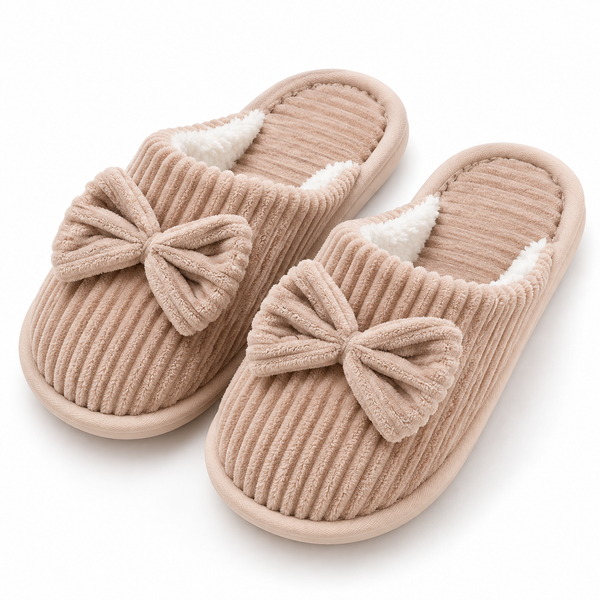 Cozy Ribbed Bow Slippers