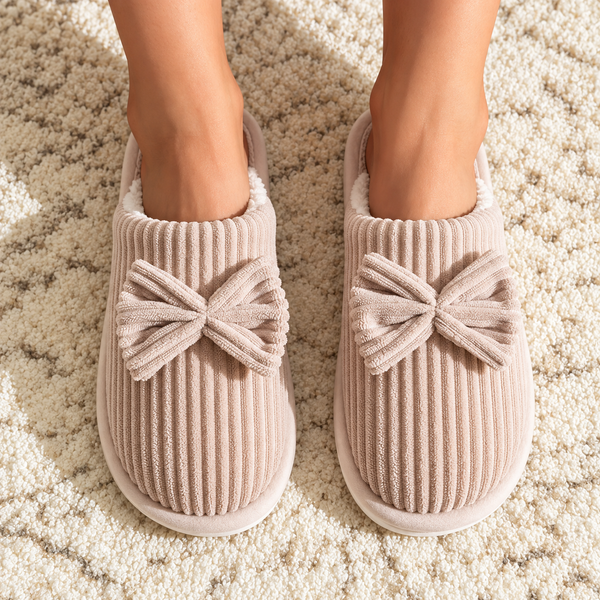 Cozy Ribbed Bow Slippers