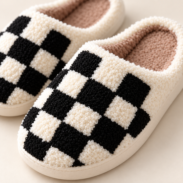 Checkerboard Plush Slippers