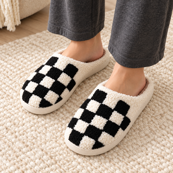Checkerboard Plush Slippers
