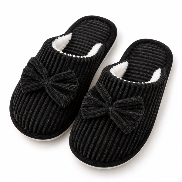 Cozy Ribbed Bow Slippers