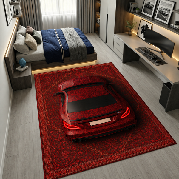 Mercedes CLS 63 S Car Rug Red – Retro Persian Style Floor Rug | Exclusive Automotive Design