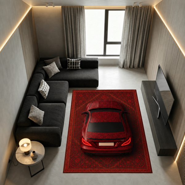 Mercedes CLS 63 S Car Rug Red – Retro Persian Style Floor Rug | Exclusive Automotive Design