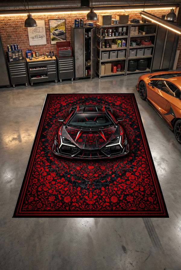 Lamborghini Revuelto Mansory – Retro Persian Style Floor Rug | Exclusive Automotive Design