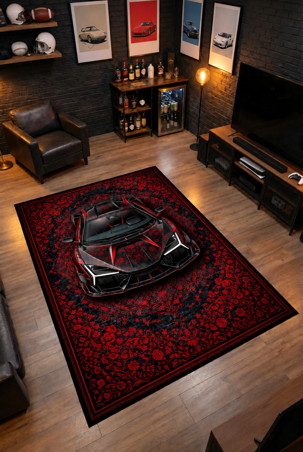 Lamborghini Revuelto Mansory – Retro Persian Style Floor Rug | Exclusive Automotive Design