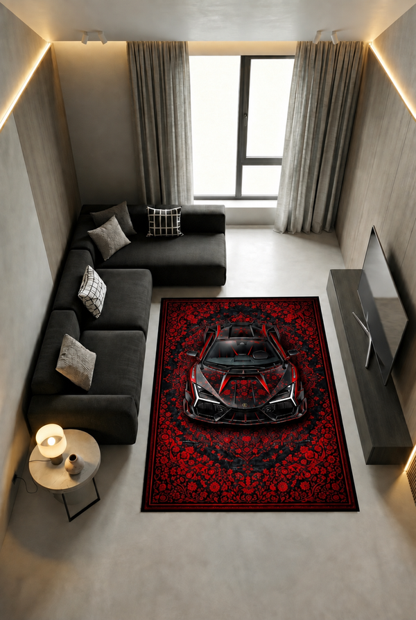 Lamborghini Revuelto Mansory – Retro Persian Style Floor Rug | Exclusive Automotive Design