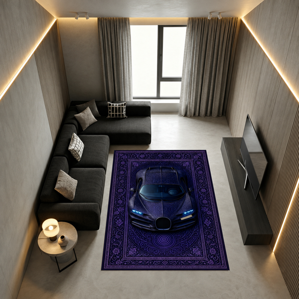 Bugatti Chiron Car Rug – Retro Persian Style Floor Rug | Exclusive Automotive Design