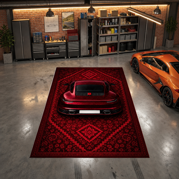 Porsche 911 Carrera – Retro Persian Style Floor Rug | Exclusive Automotive Design