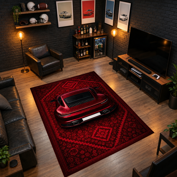 Porsche 911 Carrera – Retro Persian Style Floor Rug | Exclusive Automotive Design
