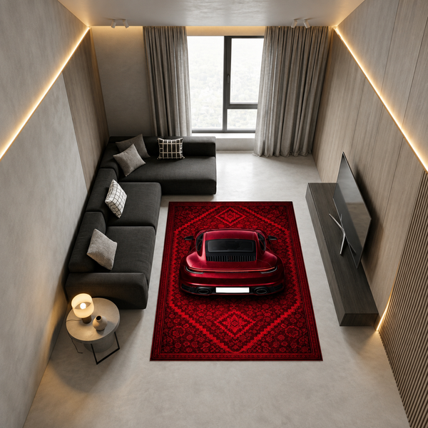 Porsche 911 Carrera – Retro Persian Style Floor Rug | Exclusive Automotive Design