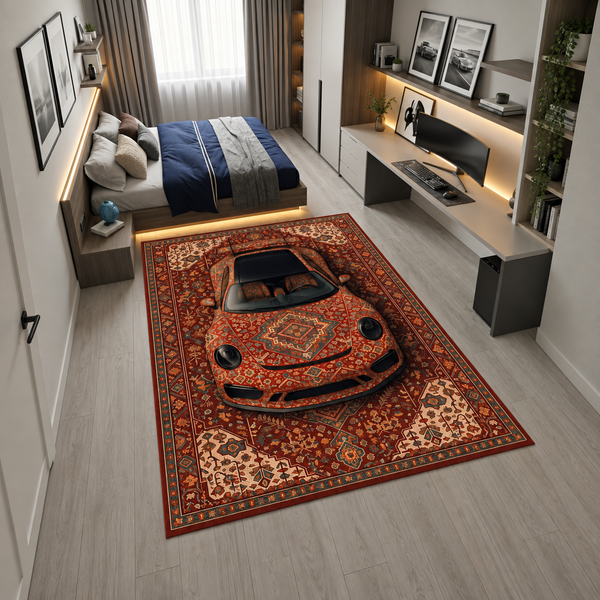 Porsche 911 Car Rug – Retro Persian Style Floor Rug | Exclusive Automotive Design