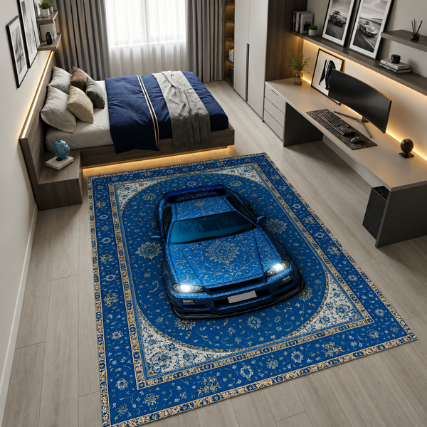 Nissan Skyline R34 Car Rug – Retro Persian Style Floor Rug | Exclusive Automotive Design