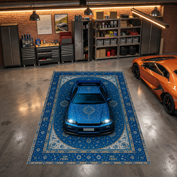 Nissan Skyline R34 Car Rug – Retro Persian Style Floor Rug | Exclusive Automotive Design