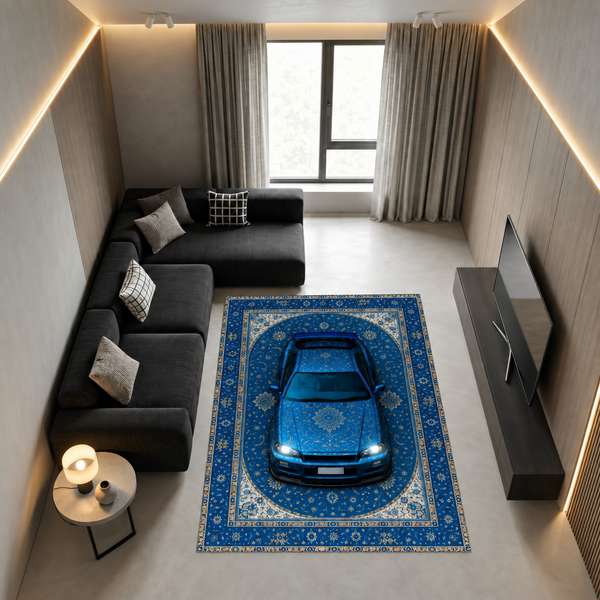 Nissan Skyline R34 Car Rug – Retro Persian Style Floor Rug | Exclusive Automotive Design