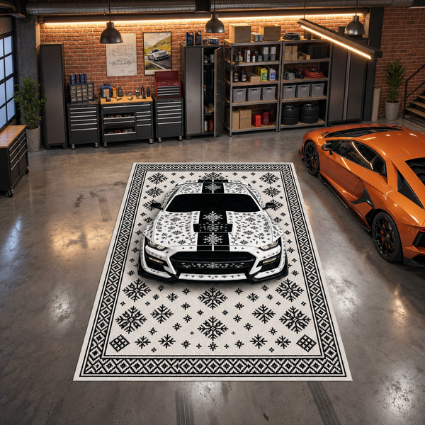 Ford Mustang GT500 Car Rug – Retro Scandinavian design Floor Rug | Exclusive Automotive Design