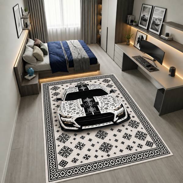 Ford Mustang GT500 Car Rug – Retro Scandinavian design Floor Rug | Exclusive Automotive Design