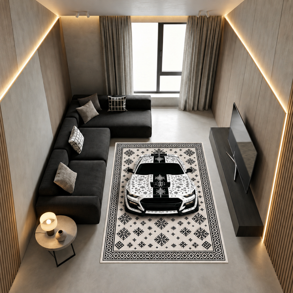 Ford Mustang GT500 Car Rug – Retro Scandinavian design Floor Rug | Exclusive Automotive Design