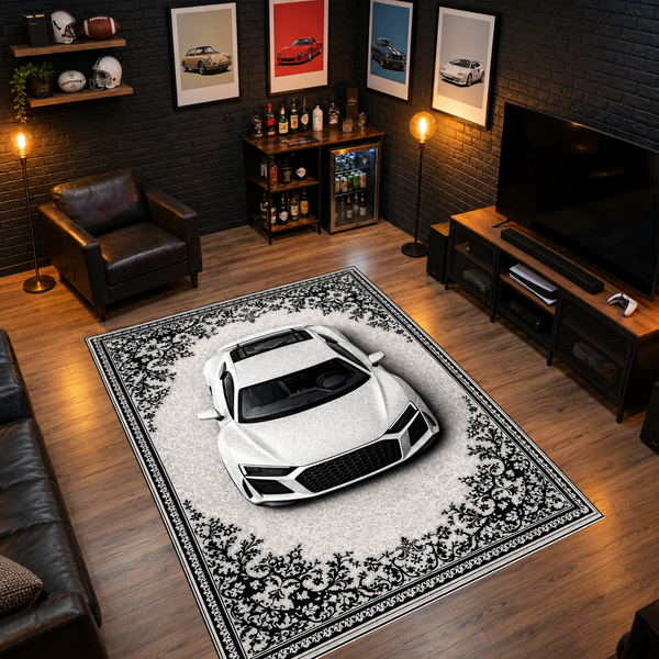 Audi R8 Car Rug – Retro Persian Style Floor Rug | Exclusive Automotive Design
