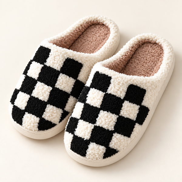 Checkerboard Plush Slippers