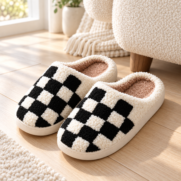 Checkerboard Plush Slippers