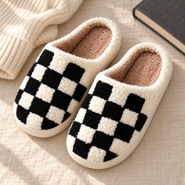 Checkerboard Plush Slippers