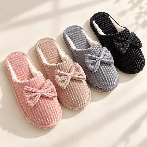 Cozy Ribbed Bow Slippers