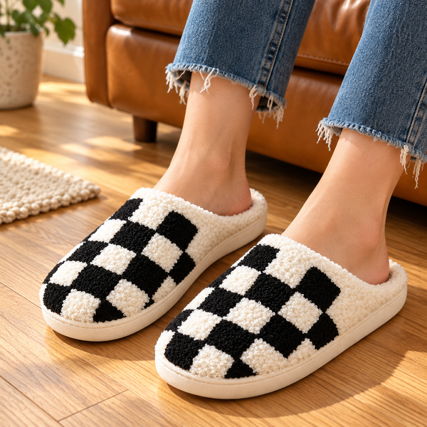 Checkerboard Plush Slippers