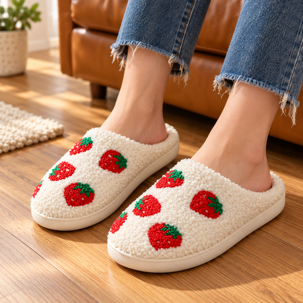 Strawberry Plush Slippers