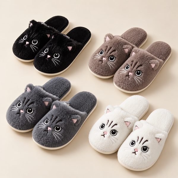 Cozy Cat Plush Slippers