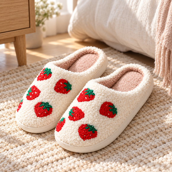 Strawberry Plush Slippers
