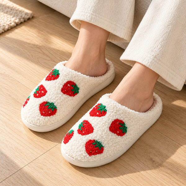 Strawberry Plush Slippers
